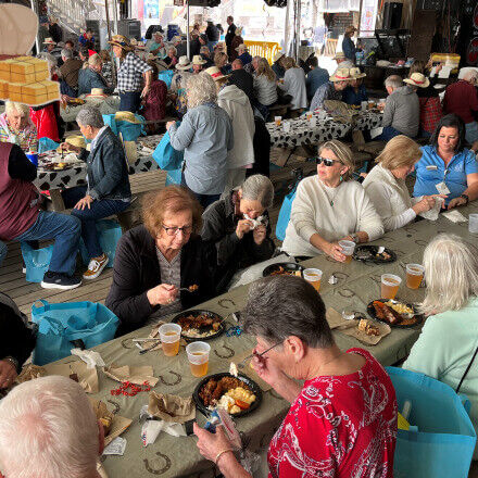 overview of people eating at tables
